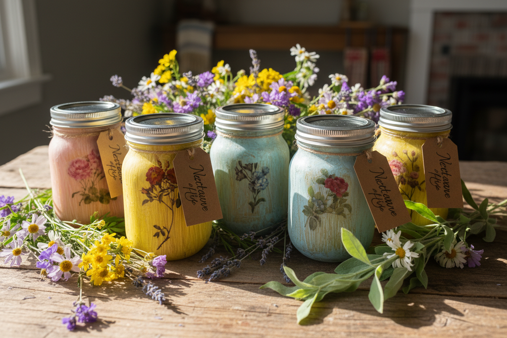 Nectar and Hive Mason Jar with Tag