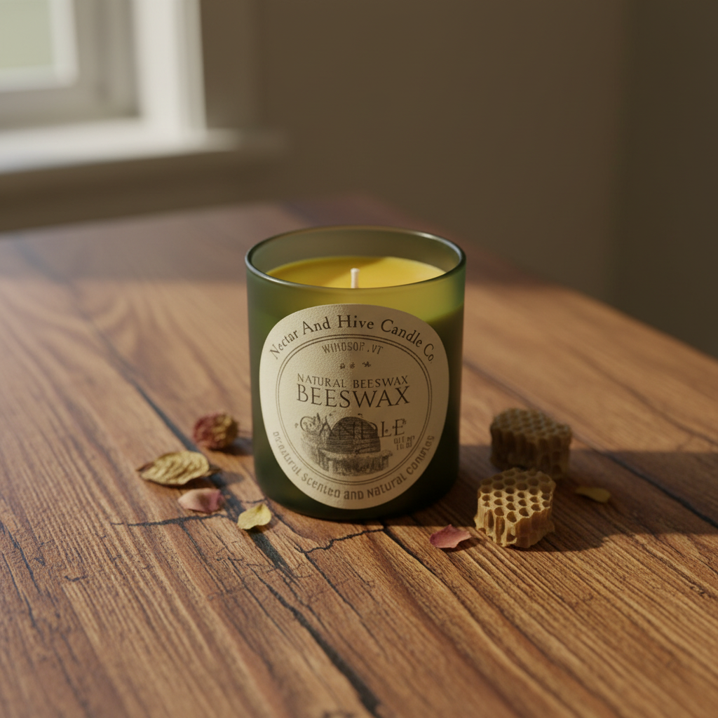 New Citronella Beeswax Candles on rustic background