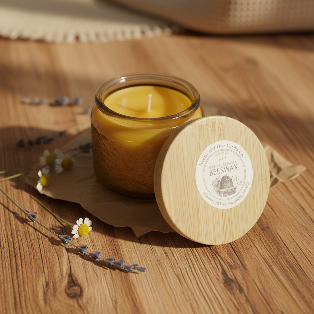 New Coconut Scented Beeswax Candles on rustic background