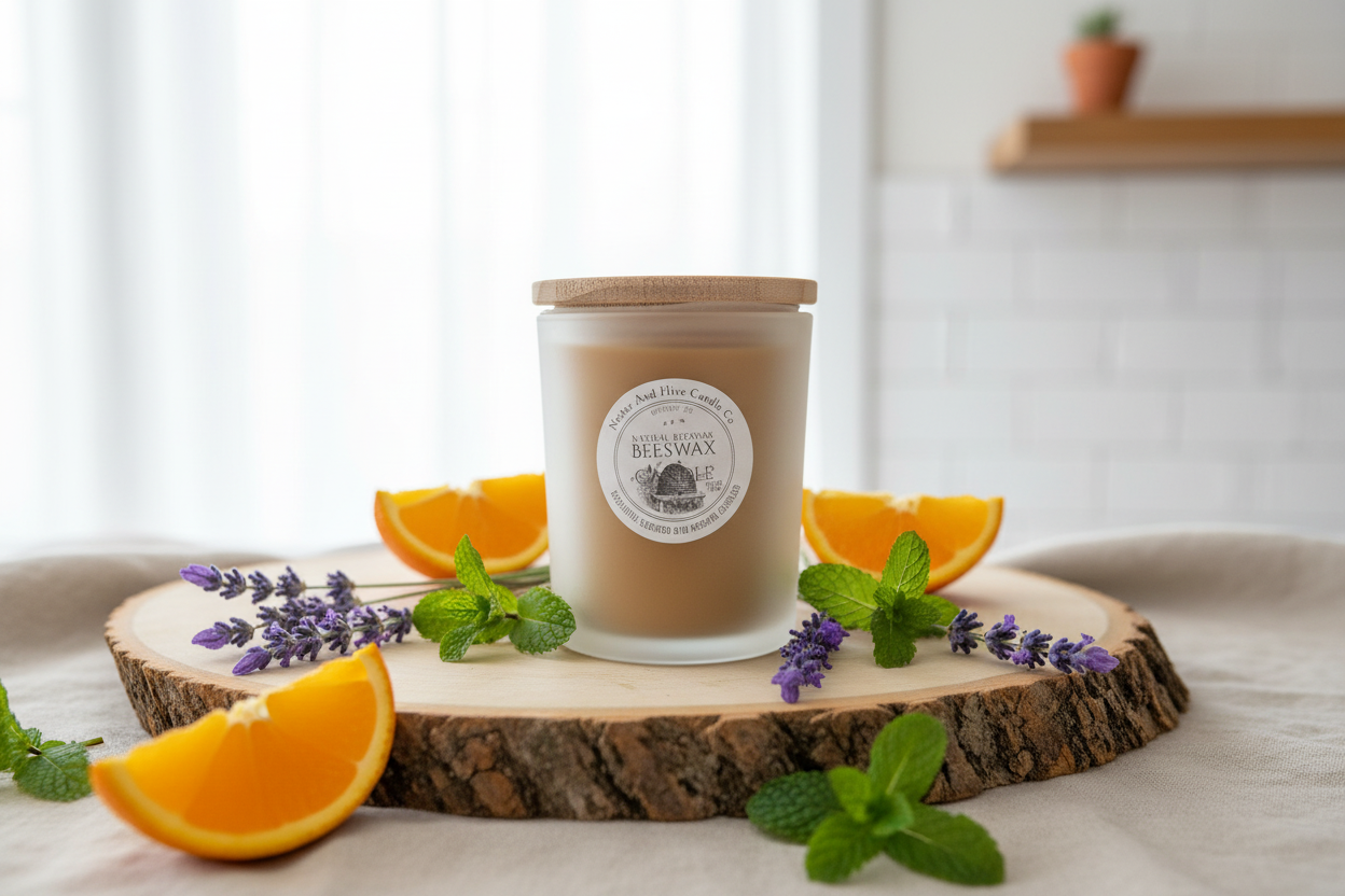 Peppermint Sweet Orange and Lavender Beeswax Candle Product Image