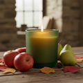 Rustic Beeswax Candle – Green Frosted Glass with Macintosh Apples & Pears